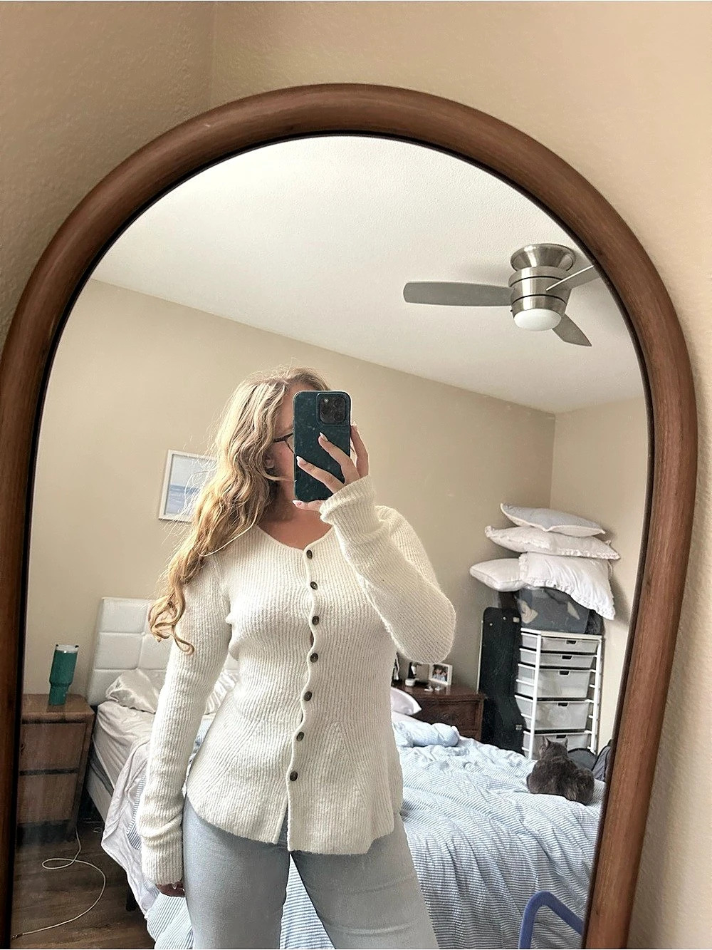 H&M Rib-Knit Peplum Cardigan Cream Size Small